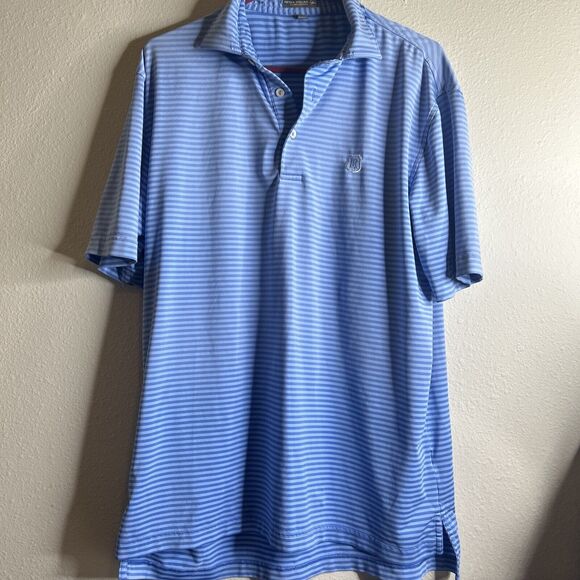 Peter Millar Summer Comfort Men's Medium Blue Striped Short Sleeve LR Logo - Picture 12 of 12